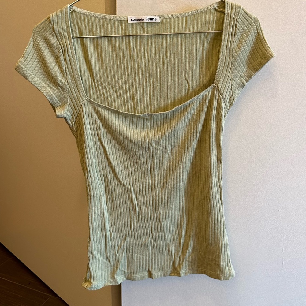 Reformation Bardot Knit Top Light Green